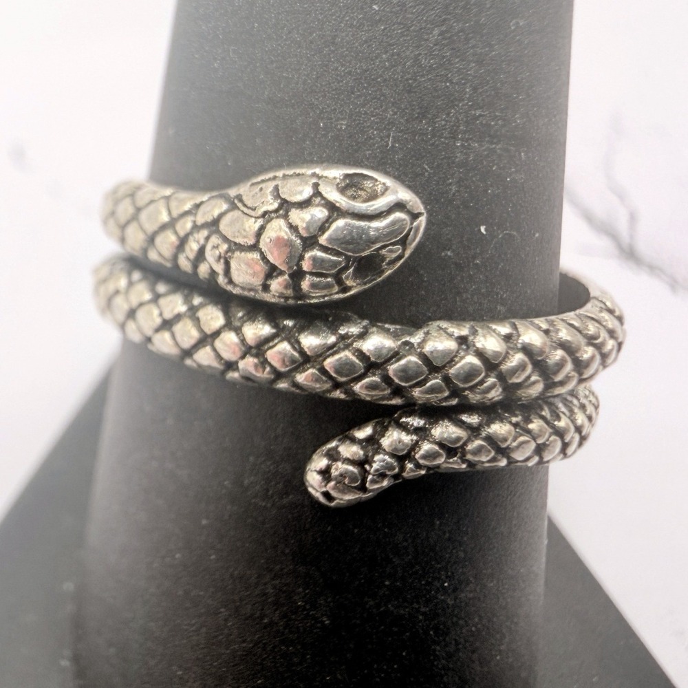 Silver Tone Snake Wrap Ring Size 9.5 Coiled Serpent‎ Textured Statement Ring